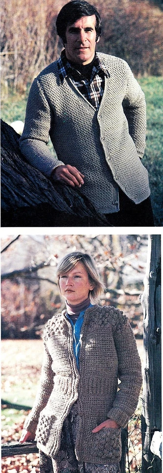 STYLISH Man's Cardigan & Women's Popcorn Cardigan/Crochet Pattern Instructions - Image 1 of 1
