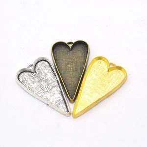 AU Antique Silver Heart Pendant Trays Blanks Bezel Cameo Cabochon Base Settings - Picture 1 of 10