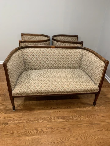 Vintage Edwardian/Victorian Inlaid Mahogany Tub Chairs and Sofa Cover