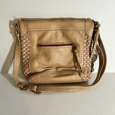 The Sak Crossbody Bag Brown Leather Boho Handbag Purse Womens Crosswoven Gold - Image 1 of 4