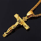 Mens Silver Stainless Steel Jesus Christ Crucifix Cross Pendant Necklace ChaiSR