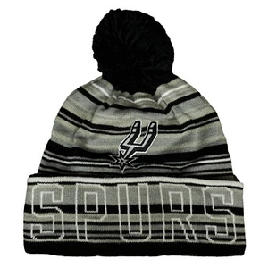 San Antonio Spurs Mitchell & Ness NBA Cuff Knit Beanie Hat Pom Cap Grey Blk New - Picture 1 of 7