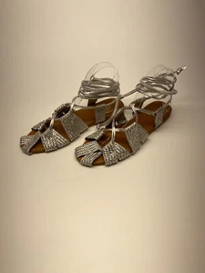 Free People Womens Sunny Silver Strap Lace Up Leather Sandal Sz 8 - Picture 1 of 8