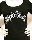 Rock'n'Roll Scoop Neck 3/4 Sleeve T-Shirt Silver Metallic Glam Rock and Roll Top