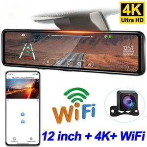 Car Dash Cam 4k 12'' Auto Video Recorder 1080P Rear View Camera - Picture 1 of 15