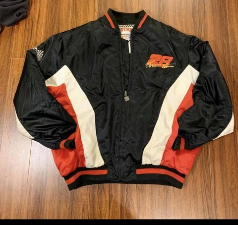 Vintage Ernie Irvan #28 Satin NASCAR Bomber Jacket Mens XL Nutmeg Cover