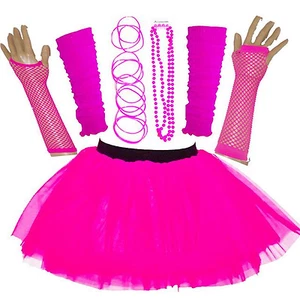 NEW WOMEN'S GIRLS OUTFIT NEON UV TUTU COMPLETE SET COSTUME FANCY DRESS HEN PARTY - Picture 1 of 4