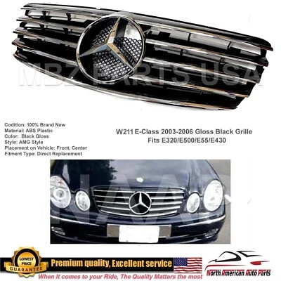Sport Style grille E-Class Black-Chrome Star E320 E500 E55 2003 2004 2005 2006 - Image 1 of 4