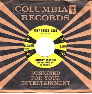 JOHNNY MATHIS: CHANCES ARE / THE TWELFTH OF NEVER .. NEW .. 45 RPM 6824 - Picture 1 of 3