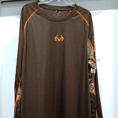 Realtree Dri-Fit Long Sleeve Shirt Lightweight Brown Camo Logo Men's Size XXL - Image 1 of 4