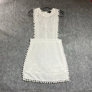Forever 21 Dress Juniors Medium White Crochet Lace Pom Pom Jumper Boho Festival - Picture 1 of 11
