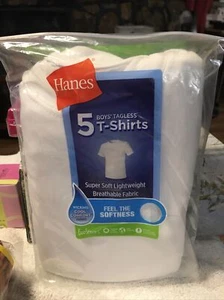Hanes Comfort Soft Boys 5 Count XS 4 5 Solid White Tag Free Crewneck Tees - Picture 1 of 3