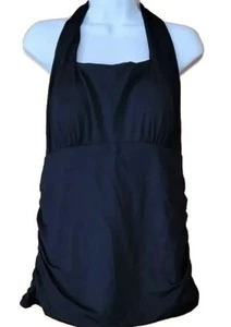 Sujetador acolchado liso acanalado Lands' End negro Reg 14 D halter para mujer S804 - Imagen 1 de 9