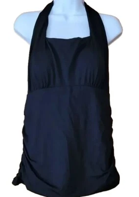 Women's Black 14 Halter Swim Top Ruched Sides Solid Padded Bra Lands' End  S840 - Image 1 of 4