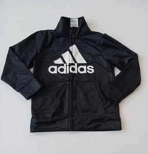 Adidas Kid's Size 5 Black Full Zip Mock Neck Striped Track Jacket - Picture 1 of 5