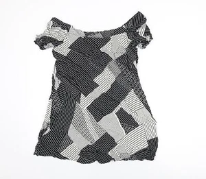 New Look Womens Black Geometric Viscose Basic T-Shirt Size 16 Off the Shoulder - Picture 1 of 10