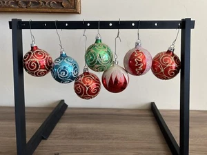 vintage glass christmas ornaments West Germany boxed 2.3"mica glitter red green - Picture 1 of 9