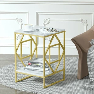 Coffee Table Round Side End Tables Bedside Marble Effect Gold Metal Frame 58CM - Picture 1 of 12