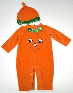 CRE8IONS Creations Infant 18MOS Orange Velour One-Piece PUMPKIN OUTFIT & HAT EUC - Picture 1 of 7