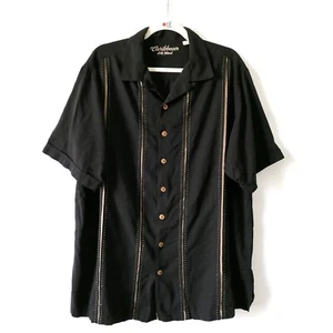 Caribbean Mens Black White Striped Silk Short Sleeve Button Up Shirt Size XLT - Picture 1 of 6