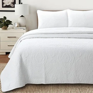 Juego de colchas de algodón reversibles medallón blanco colchas cama de día - Imagen 1 de 14