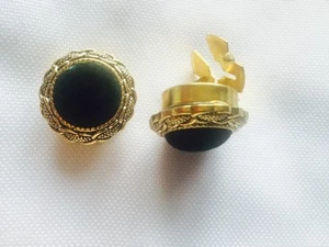 Cuff Link / Button Cover Green Velvet On Gold Setting - Picture 1 of 2