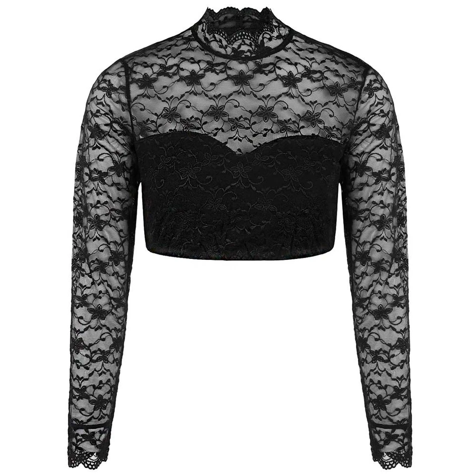 Dirndlbluse Emilia langarm schwarz Spitzenbluse Spitze hochgeschlossenTrachten - Bild 1 von 1