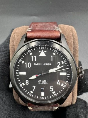 Jack Mason JM-A101 Aviation Black PVD Pilot Watch Leather Strap 42mm - Rare VG+ - Image 1 of 4