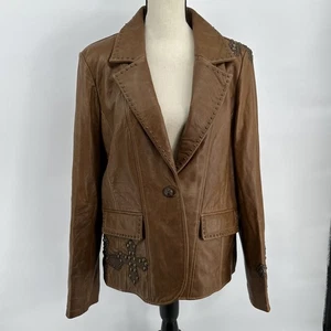 Giacca donna Reba (McEntire) morbida pelle cognac impreziosita da borchie incrociate XL - Foto 1 di 10
