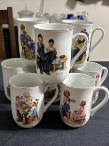 Juego de 8 tazas de porcelana vintage Danbury Mint Norman Rockwell - Imagen 1 de 12