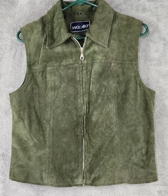 Saguaro Vest Womens Large Green Suede Leather Full Zip Western 90s Vintage Top - Image 1 of 4