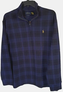NUEVO CON ETIQUETAS POLO RALPH LAUREN HOMBRE ESTATE-COSTILLA QUATER-ZIP ALGODÓN CUADROS AZUL JERSEY XL - Imagen 1 de 15
