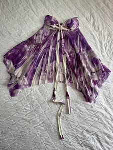 Lette Womens Top sz S Purple Floral Sleeveless Halter Layered Sheer - Picture 1 of 7