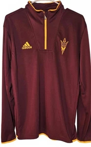 Sudadera Adidas Para Hombre Granate ASU Climalite 1/4 Cremallera con Borde Amarillo Pequeña - Imagen 1 de 9