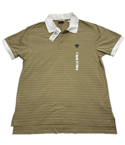 Timberland Polo Para Hombres Mediano Beige Rayas Blanco Anillo Manga Corta Logo NUEVO - Imagen 1 de 7