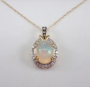 Collar colgante de oro amarillo de ópalo y diamantes cadena de 18 pulgadas piedras preciosas de octubre - Imagen 1 de 5