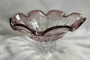 Vtg Shannon Crystal Mouth Blown Amethyst Rose Centerpiece Pedestal Bowl Glass - Picture 1 of 8
