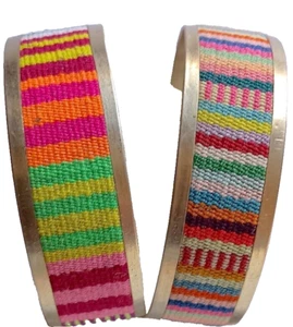 Bracelets, 2 Pcs, Asst - Woven Fabric and Flexing Metal, Bright Colors, 6- 7.5" - Picture 1 of 1