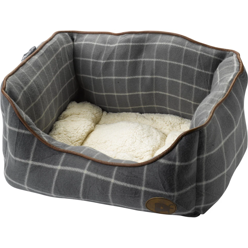 Ventana gris Panel Check Dog Puppy Basket Faux Sheepskin Cushion Cat Kitten Basket Foto 1 de 1