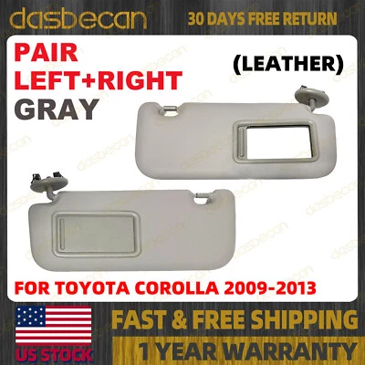 Pair Left Right Side Gray Leather Sun Visor For Toyota Corolla 2009-2013 LH RH — 第 1/4 张图片