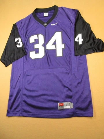 TCU Horned Frogs Football Jersey Men Large Purple Nike #34 NCAA Authentic Logo Cover