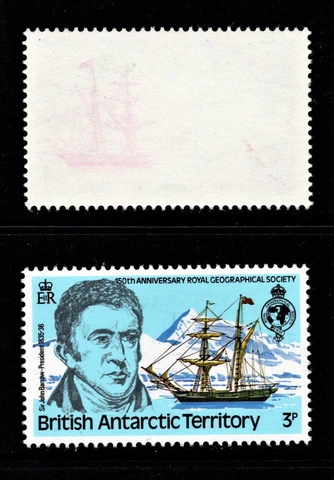 BRITISH ANTARCTIC TERRITORY 1980 GEOGRAPHICAL SOCIETY 3p OFFSET OF RED SHIP MNH Cover