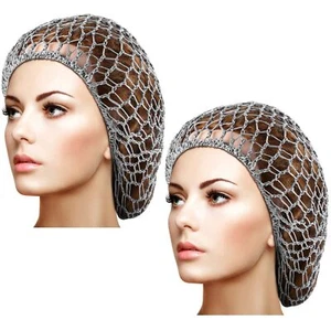 2 Mesh Hair Nets Rayon Knit Snood Sleep Cap for Women Gray - Picture 1 of 7
