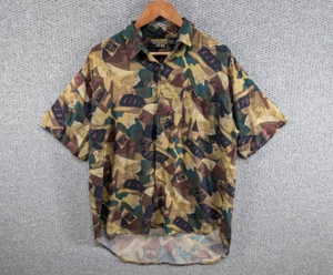 Cherokee Vintage 90's Colourful Abstract Funky Camo Print Rayon Button Shirt L - Picture 1 of 8