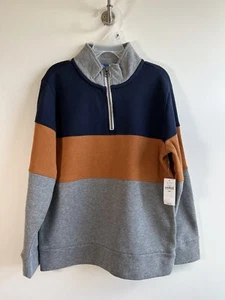 Old Navy Boys 1/4 Zip-up Pullover Jacket Sz M (8) Stripe Color Orange Gray Blue - Picture 1 of 12
