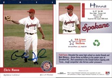 Chris Hanna Signed 2011 Grandstand Spokane Indians #NNO Card Auto AU