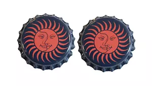 Beer Bottle Caps - Orange Sun Moon Mythology - 1 Pair - Photo 1/3