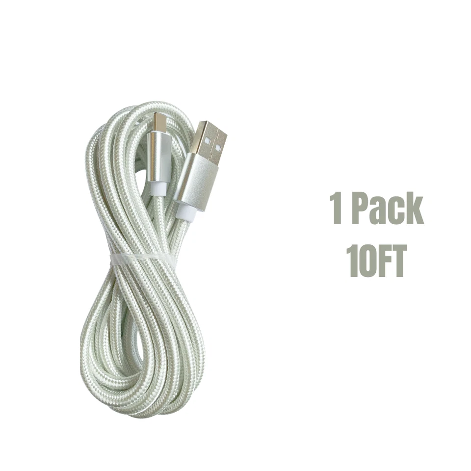 10Ft Long USB Fast Charger Cable For iPhone 14 13 12 11 8 Braided Charging Cord - Image 1 of 4