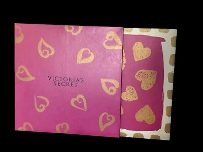 "Caja de regalo vacía cuadrada corazones oro rosa Victoria's Secret vintage 10""x10"" usada en excelente estado" Foto 1 de 4