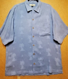 Tommy Bahama Mens Button-Down Shirt Medium Blue on Blue Print Split Hem Silk - Picture 1 of 12